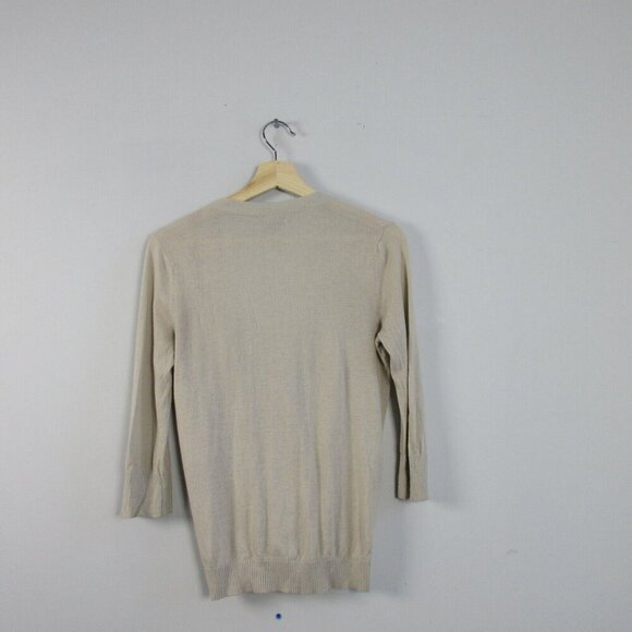 Club Monaco Cardigan Sweater Women S Beige Ruffle Button Up Viscose Blend 132 - Picture 3 of 8